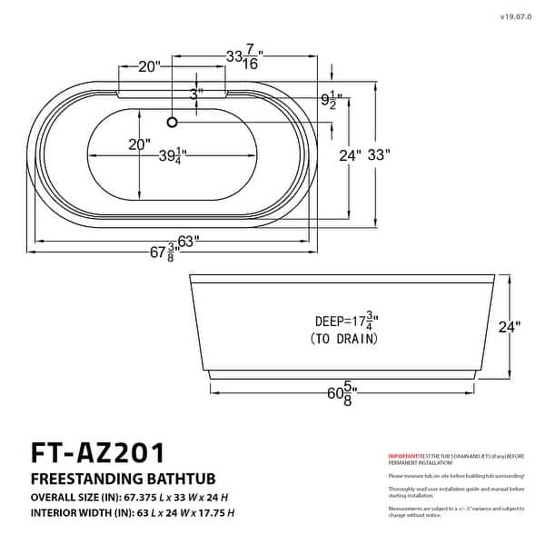 ANZZI Sofi 5.6 ft. Center Drain Whirlpool and Air Bath Tub in White