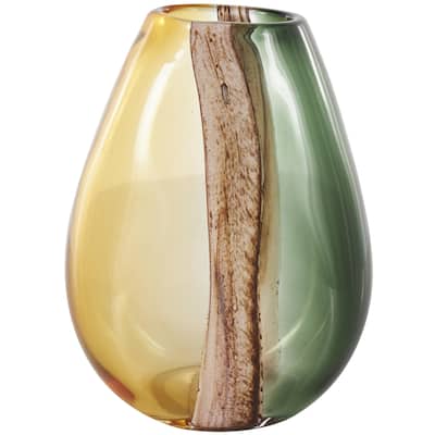 Glass Ombre Decorative Vase with Pink Textured Stripe Details - Multi Colored - Roche River Decor
