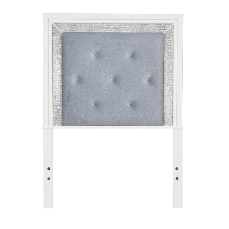 Reflections Pearl White Rhinestone Upholstered Panel Headboard with Lights - King, Queen, Full, Twin
