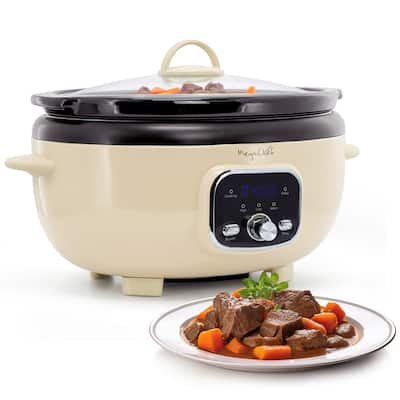 6.5 Liter Digital Display Oval Electric Slow Cooker in Cream