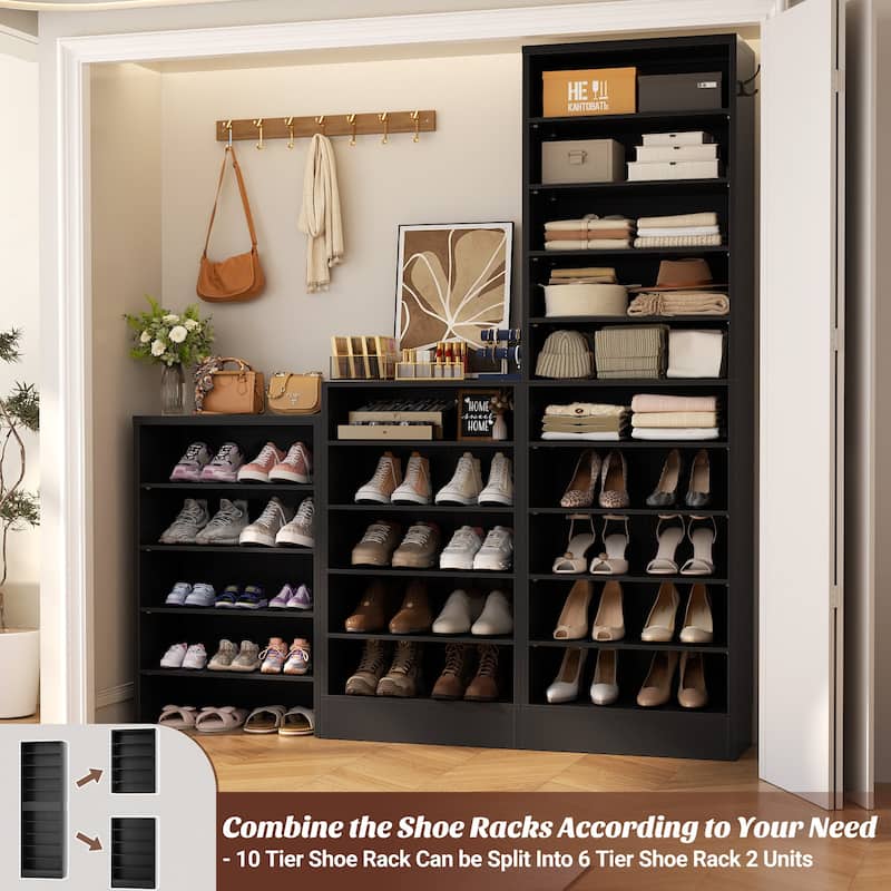 Freestanding 10-Tier Shoe Storage Cabinet,Narrow Wood Shoe Rack Shoe Organizer,Sturdy Closet Organizer Open Display Cabinet