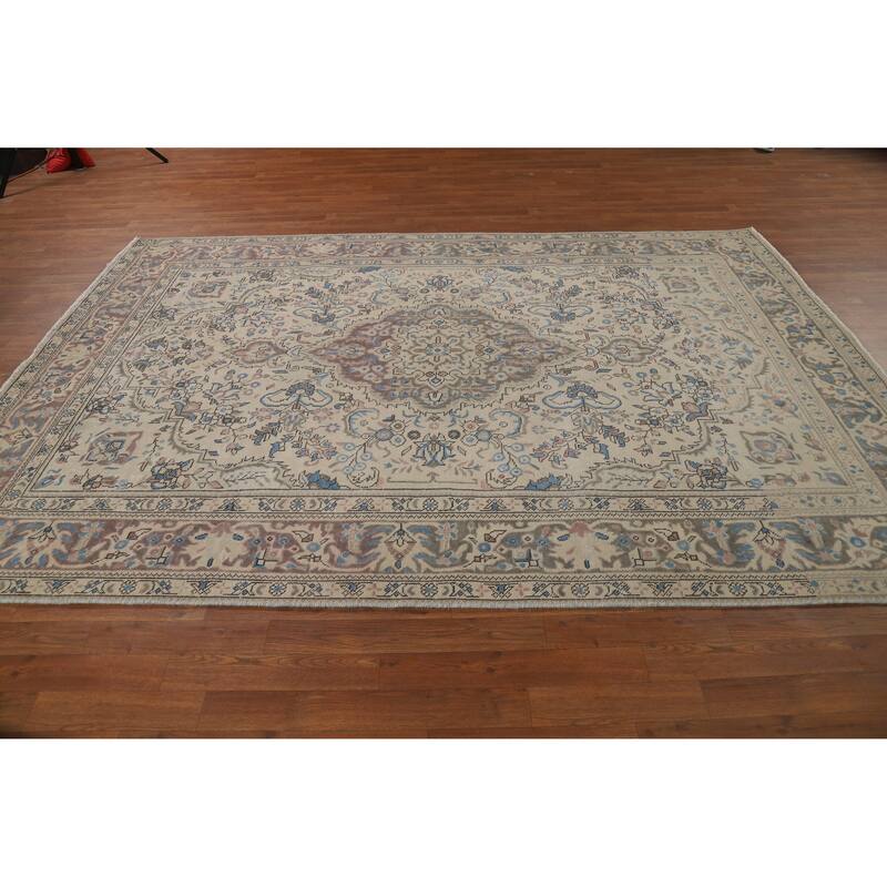 Traditional Tabriz Persian Vintage Rug Hand-Knotted Wool Carpet - 6'8" x 9'7"