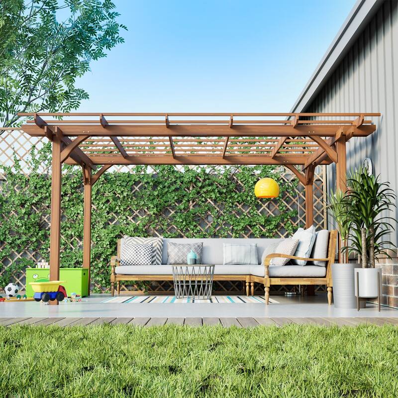 12x10 FT Outdoor Wood Pergola for Garden, Patio, and Backyard, Brown