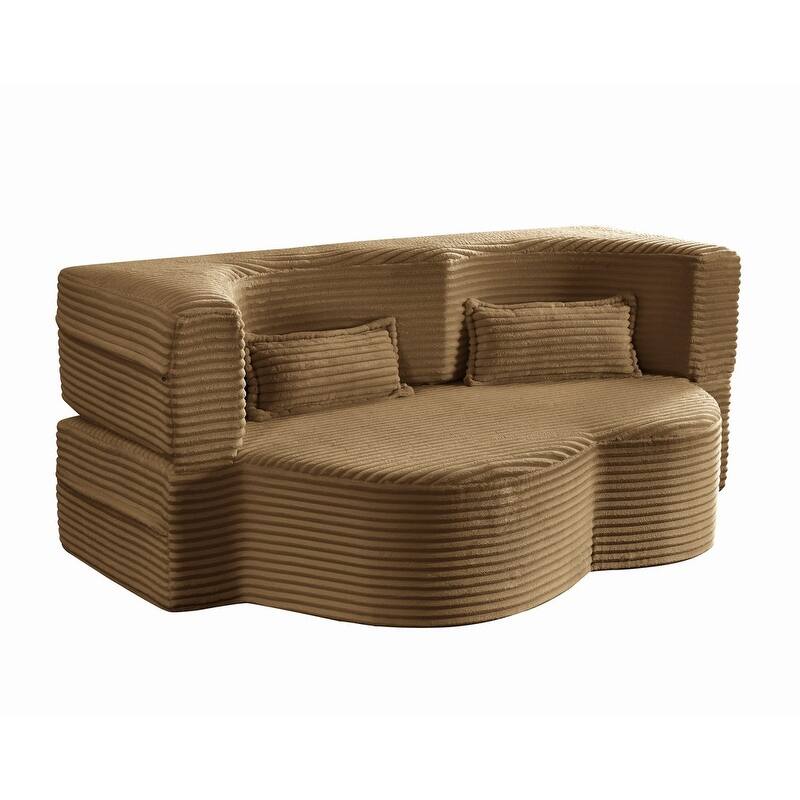Modern 78" Full Size Convertible Corduroy Foam-Filled Sleeper Sofa,Modern Floor Sofa with 2 Pillows