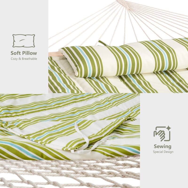 Rope Hammock with 13.5ft Wooden Stand and Removable Pad