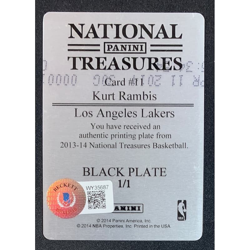 Kurt Rambis 2013 Panini National Treasures Signed Printing Plate Auto Beckett 1/1 - 8'6" x 11'6"
