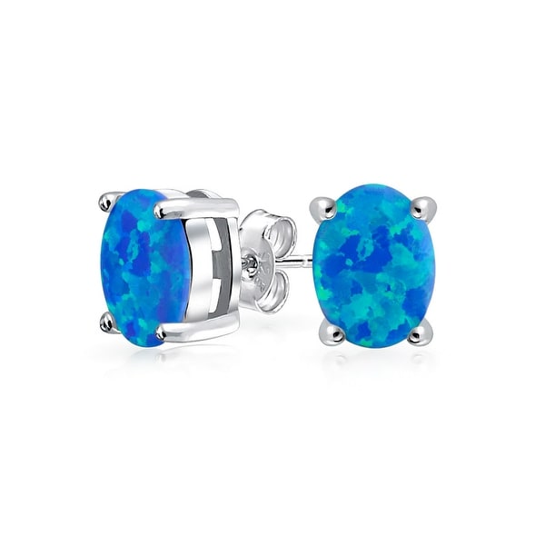 Bling Jewelry Oval Imitation Blue Opal Stud Earrings 925 Sterling Bling Jewelry Oval Imitation Blue Opal Stud Earrings 925 Sterling Silver 8mm