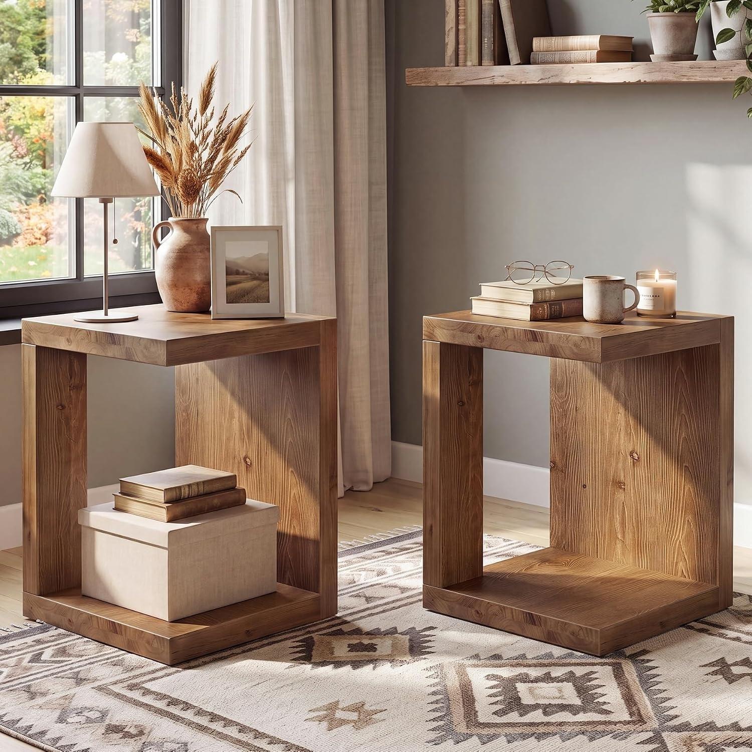 18-Inch Solid Wood End Table, 2-Tier Farmhouse Side Table