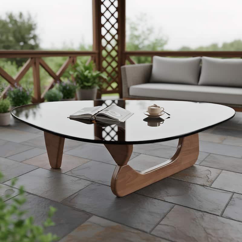 Modern Glass Coffee Table for Outdoor or Indoor End Table in Walnut