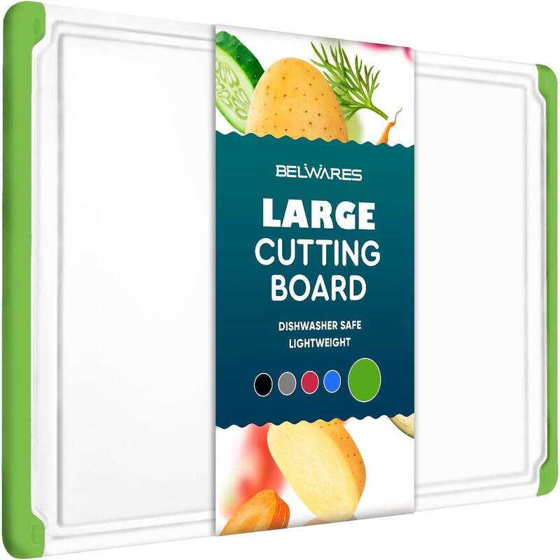 Plastic Cutting Boards - Large 18 x 12 Inch Rubber Cutting Board with Juice Grooves, Non-Slip, Dishwasher Safe Cutting Boards