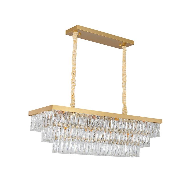 12-Light Gold Metal Chandelier With Clear Crystal