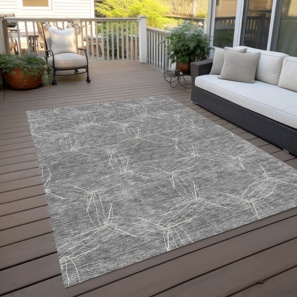 Machine Washable Indoor/ Outdoor Abstract Contemporary Chantille Rug