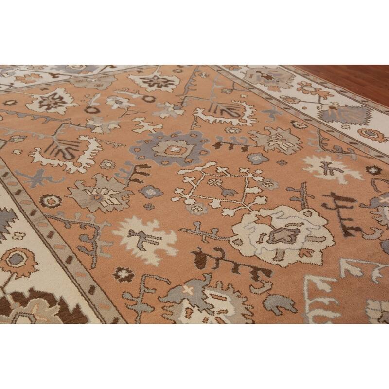 Orange Floral Oushak Indian Area Rug Handmade Wool Carpet - 9'1"x 11'11"