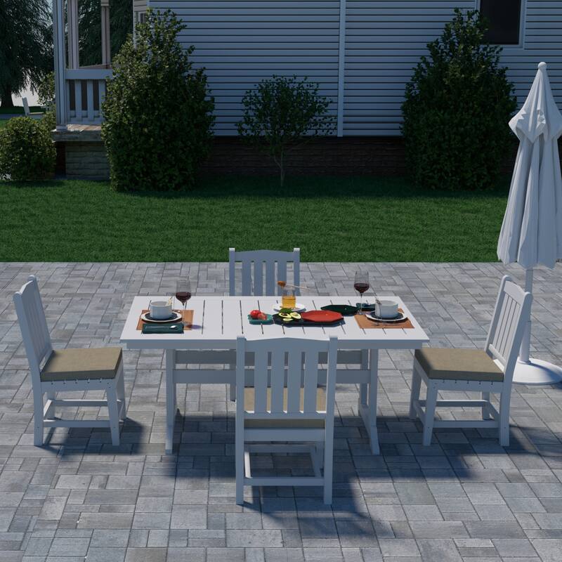 Recycled Plastic Armless Outdoor Patio Dining Chairs (Set of 2) - N/A - White