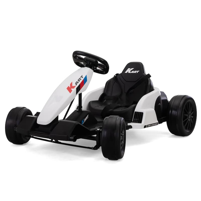 Cool Go-Kart Toy for Kids with Music, Black White Outdoor Exclusive Go-Kart for Kids with Protective Gear, 12V Ride on Car