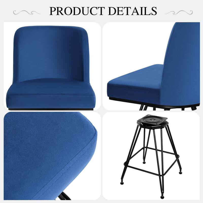 26" Leather/Velvet Swivel Counter Height Bar Stools - 38.2"H x 17.7"W x 19.1"D