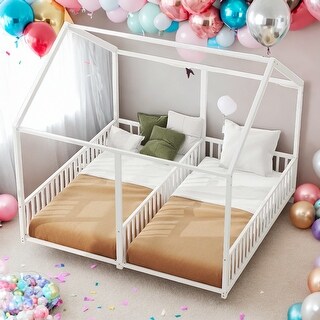 Kids and Baby Twin Size Metal House Platform Beds,Two Shared Beds For Home
