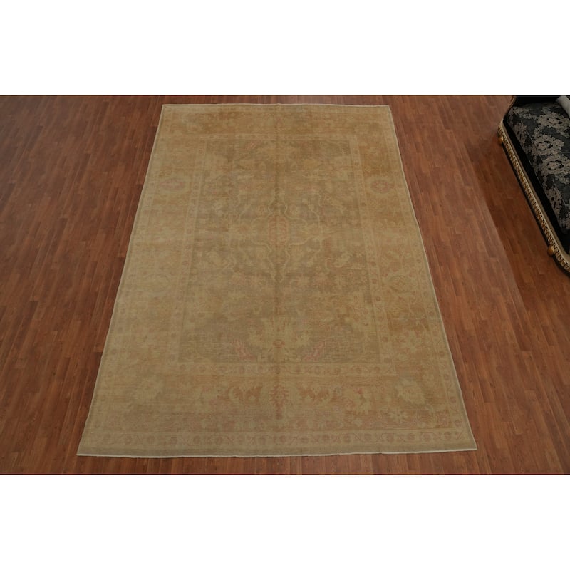 Hand Knotted Transitional Wool Carpet Brown Oushak Rug Floral Area Rug - 14' 3'' X 9' 2''