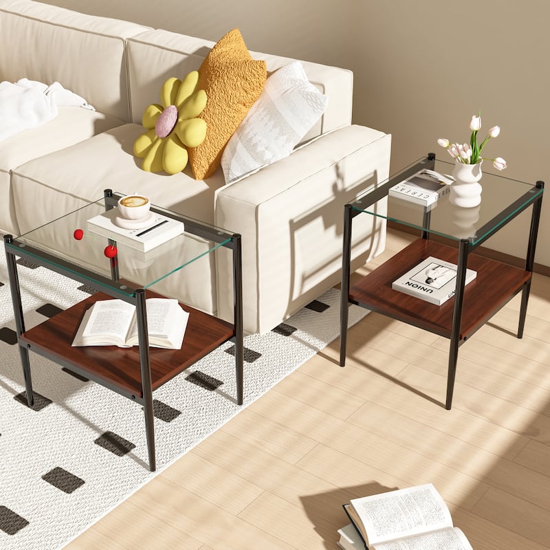 Coffee Table and End tables Set of 3, Tempered Glass Table with MDF layer, Modern Tables for Living Room , Transparent Glass