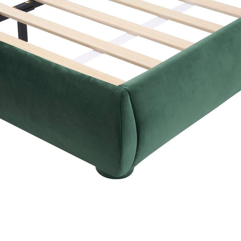 Queen / King Fabric Upholstered Bed with Curved Aesthetic Headboard