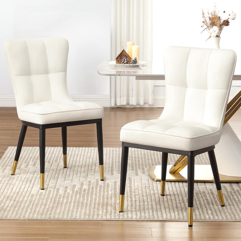 Modern Velvet Upholstered Dining Chairs, Set of 2/4 - 35.8"H x 18.9"W x 23.2"D - Set of 2 - Cream White