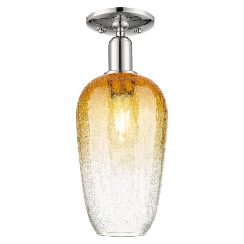 Innovations Lighting Downtown Urban - Brookhaven Flute - 1 Light 7" Semi-Flush Mount Light - Polished Nickel/Amber Shade