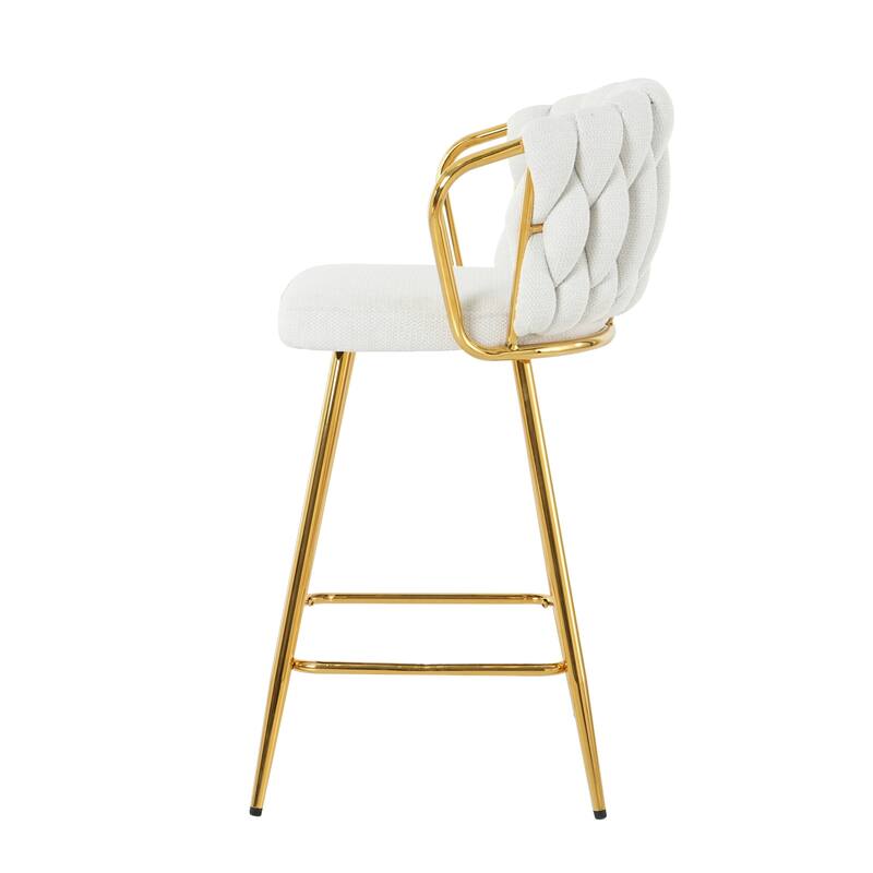 Bar Stools Set of 2, Kitchen Island Bar Chair with Back, Upholstered Low Bar Stools with Footrest and Metal legs