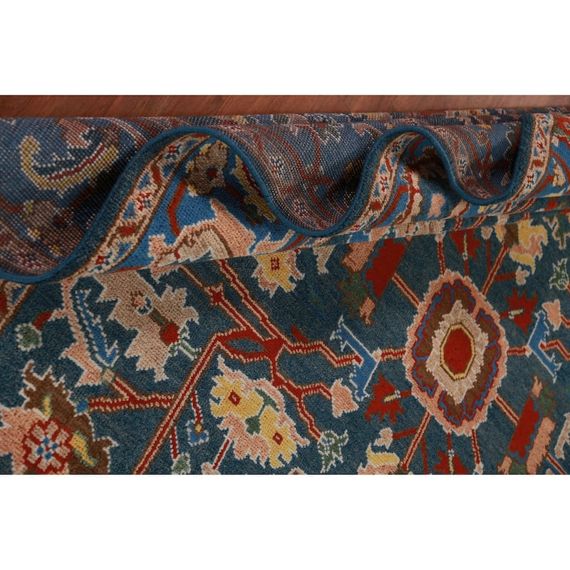 All-Over Blue Oushak Oriental Area Rug Handmade Wool Carpet - 8'11" x 11'9"