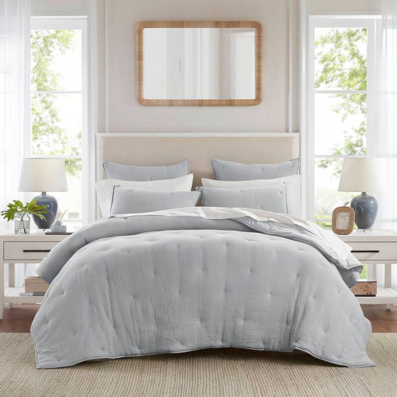 Harbor House Breeze Cotton Gauze Embroidered Quilt Set - Blue - King