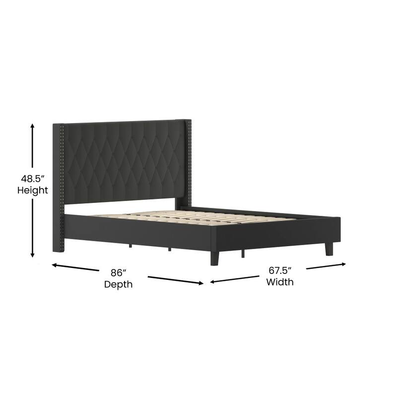 Tufted Upholstered Nailhead Trim Platform Bed