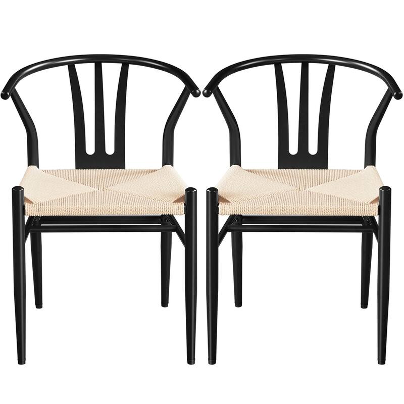 Yaheetech 2PCS Modern Weave Arm Chair With Open Backrest