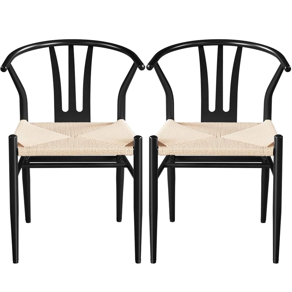 Yaheetech 2PCS Modern Weave Arm Chair With Open Backrest