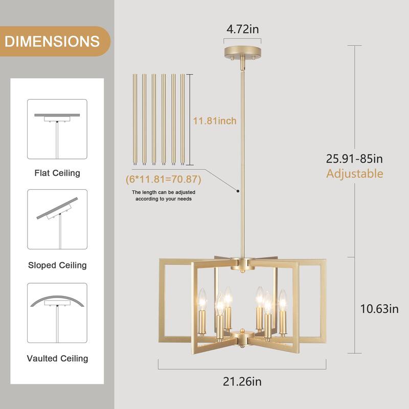 6-Light Candlestick Hanging Linear Foyer Chandelier Lighting for Dining Room Kitchen Island