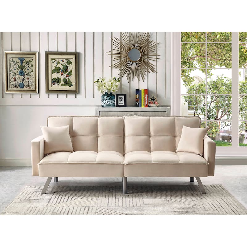 Comfortable Velvet Sleeper Sofa Bed by Legend Furniture - Beige