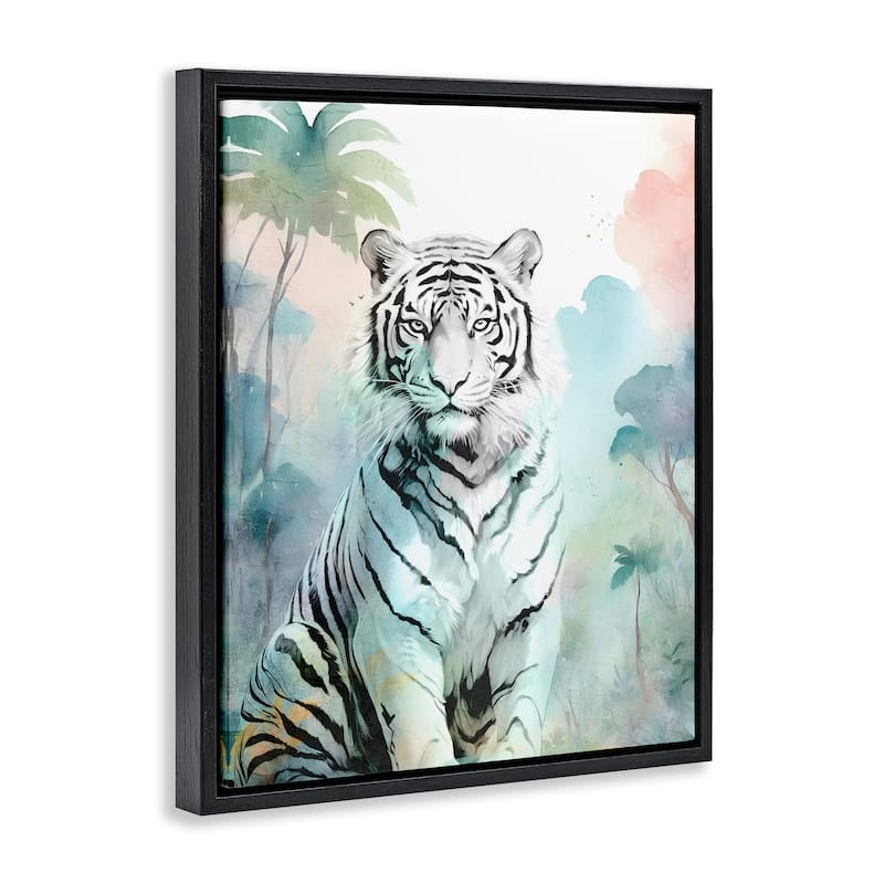 Stupell White Tiger in Jungle Framed Floater Canvas Wall Art Design By Kim Allen