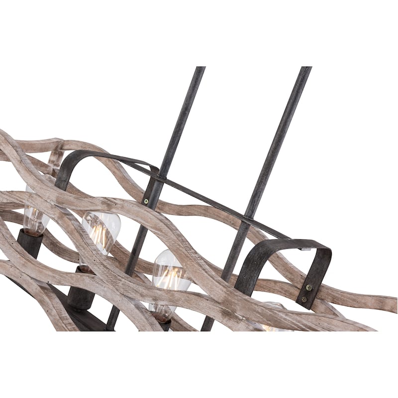 Coastal 5-Light 34" Distressed Wood Chandelier, Dimmable Pendant Light for Kitchen Island Beach House