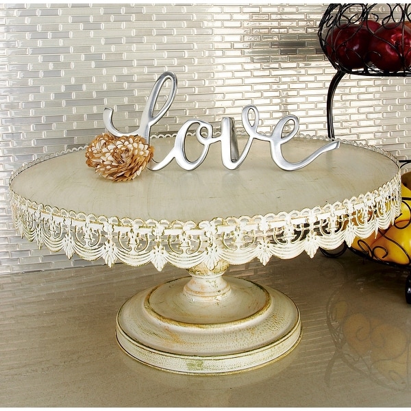 White Metal Cake Stand with Lace Inspired Edge On Sale Bed