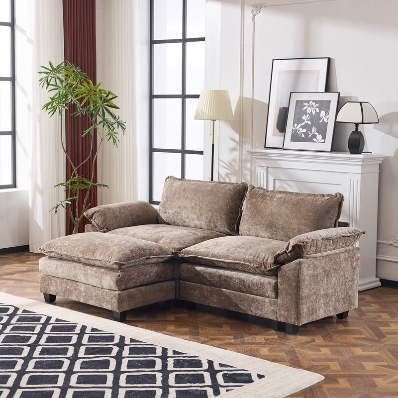 Full KD Double Cushion Chenille Sofa with Ottoman