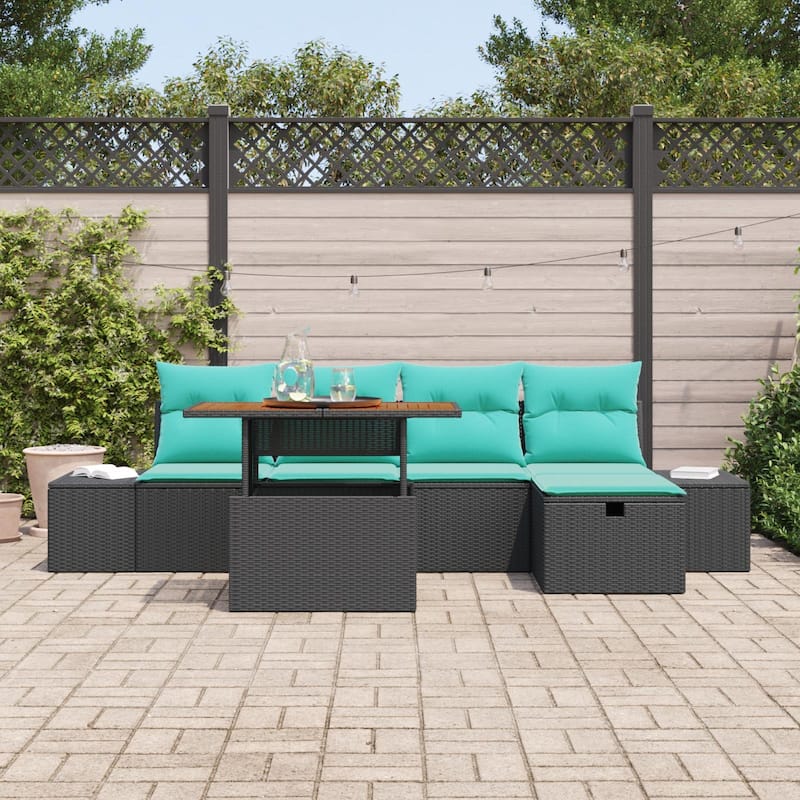 vidaXL 6 Garden Sofa Set with Cushions Black/Grey Poly Rattan - 115.8 x 46.1 x 27.2