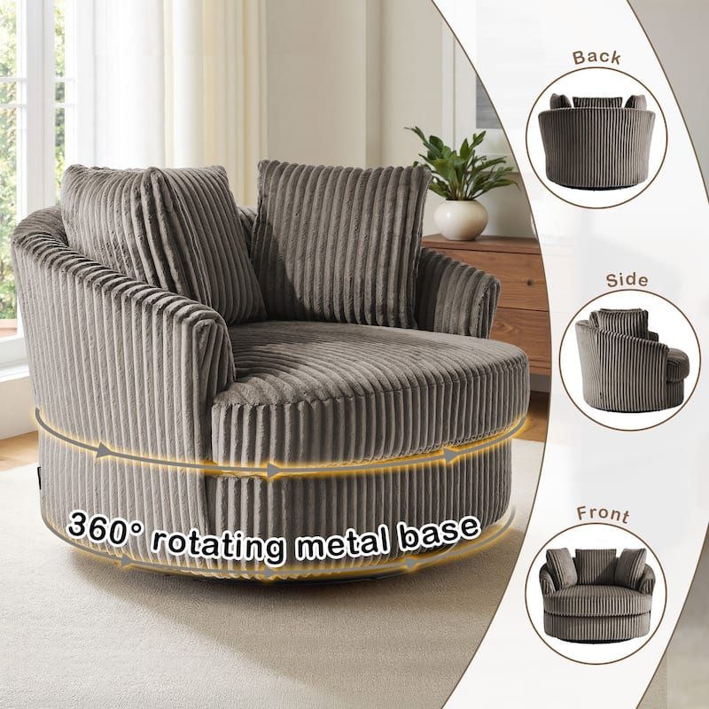 Recessed Arm Slipcovered Swivel Barrel Chair with Pillows