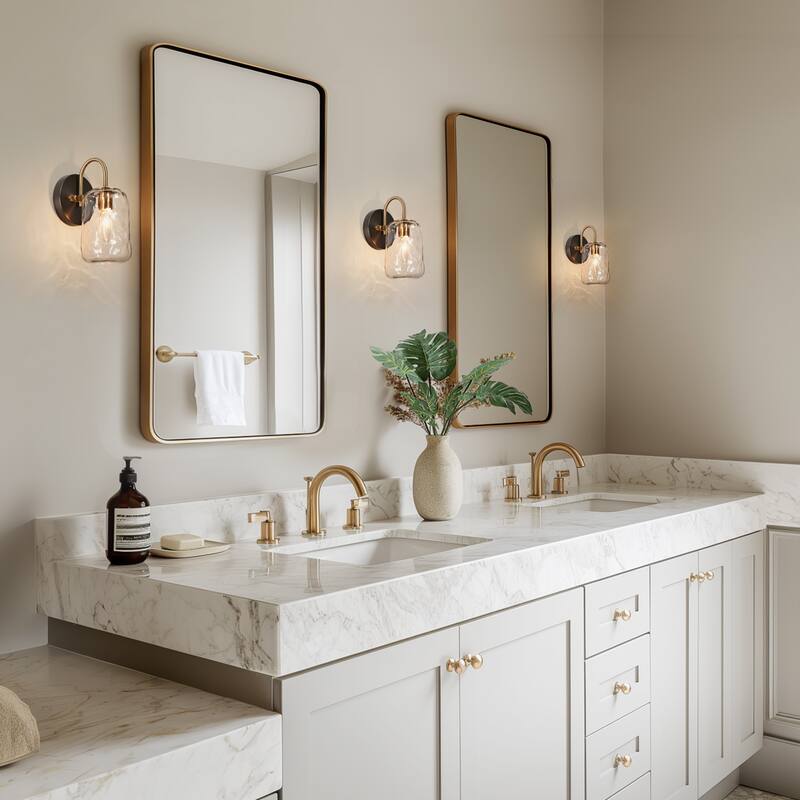 Modern Farmhouse 1-Light Mason Jar Wall Sconce Hand-blown Glass Bathroom Vanity Light - D 4.3" x H 9.4"
