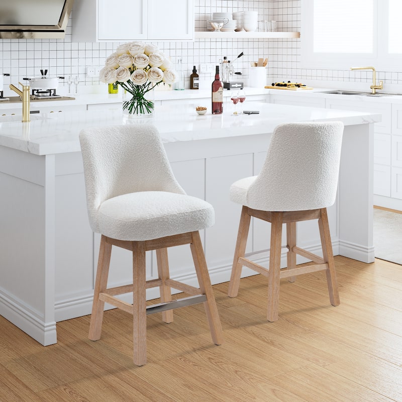 Boucle Polyester Upholstered Swivel Counter Stool - Foot Glides (Set of 2)