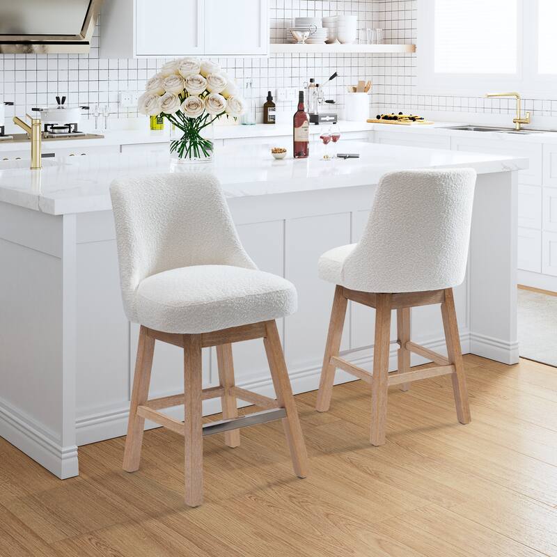 Boucle Polyester Upholstered Swivel Counter Stool Foot Glides (Set of