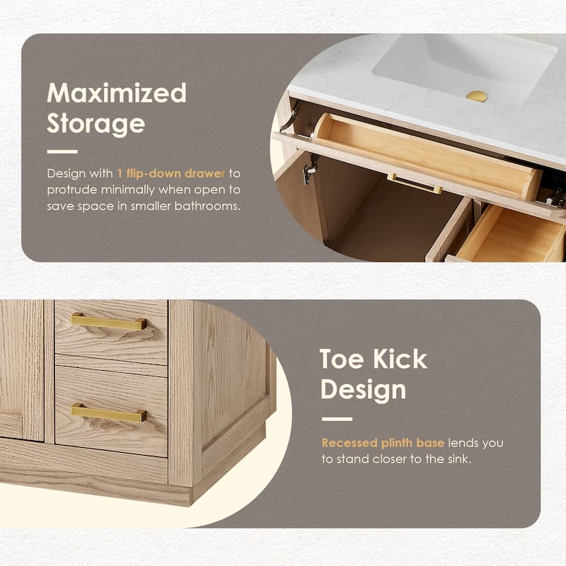 Altair Gavino Bath Vanity with Grain White Composite Stone Top, no Mirror