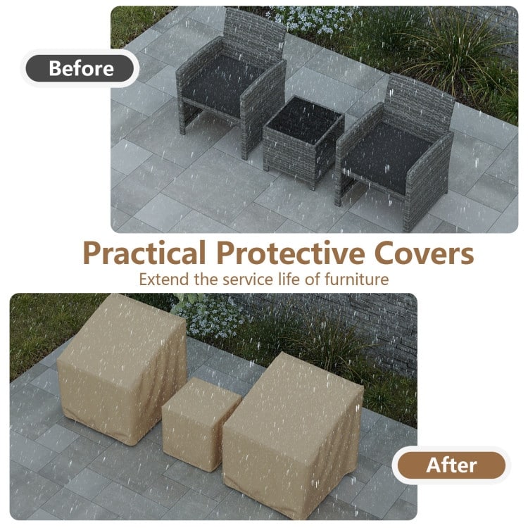 Beige Polyester PU 3 Piece Patio Furniture Cover Set Outdoor - 32" x 30" x 24.5"