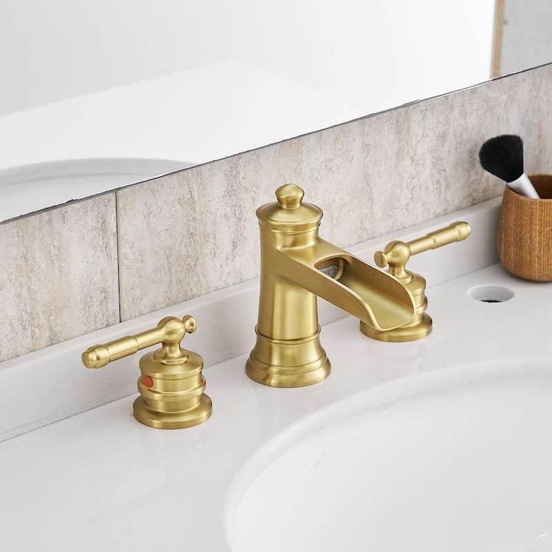 Double Handle Three-Hole Bath Waterfall Faucet with Drain