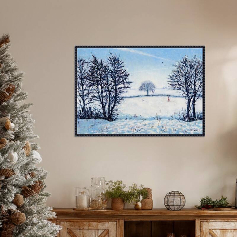A Snowy Winters Walk by Tilly Willis Framed Canvas Wall Art Print - Sylvie Beaded Black