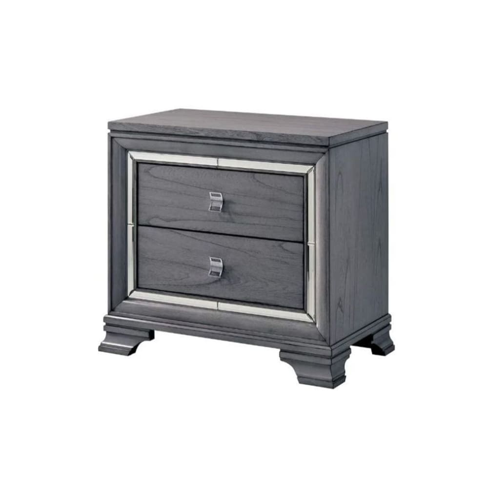 2 Drawers Wooden Nightstand with Mirror Trim