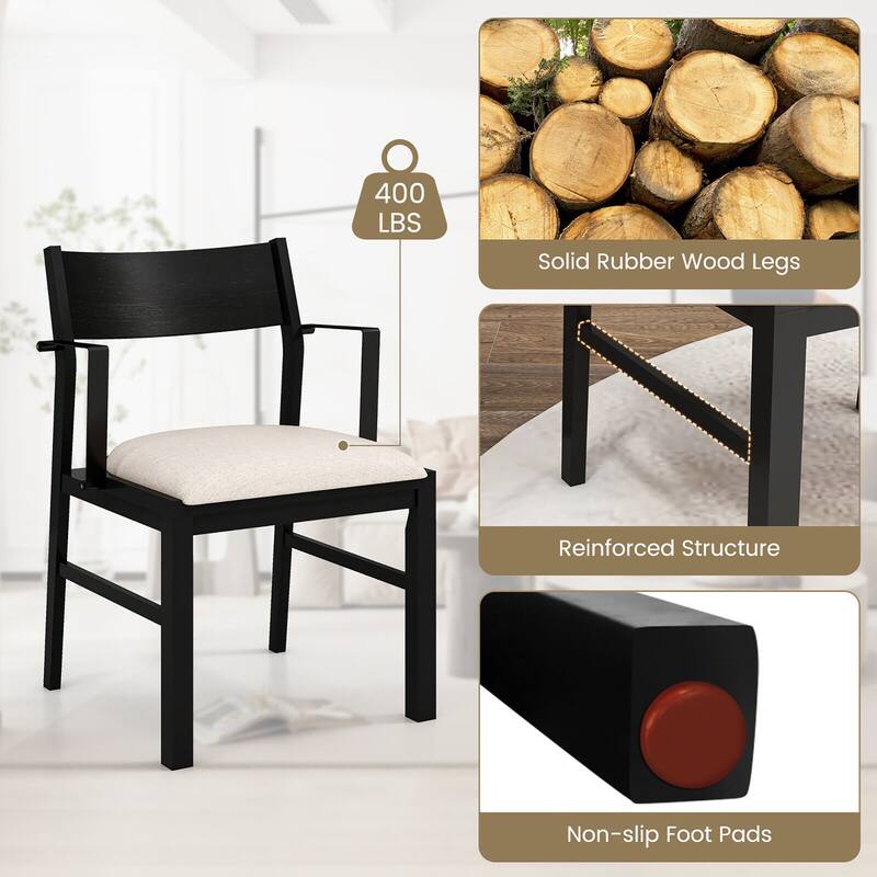 Gymax Dining Chair w/ Arms Set of 2 Modern Kitchen Chairs & Contoured