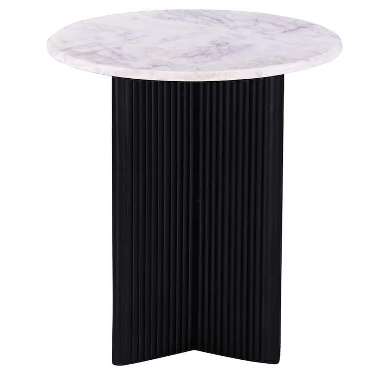 Luxurious Round Mable Topped Pedestal Side/End Table, Living Room Accent Table, White/Black - Black White